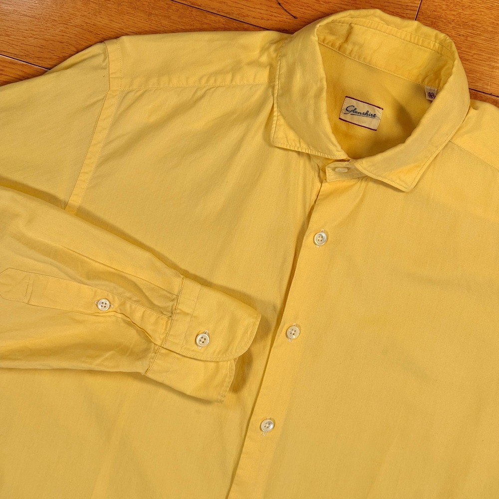 Glanshirt Slowear Yellow Cotton Button Down Shirt Size 40 15.75 Made in Italy